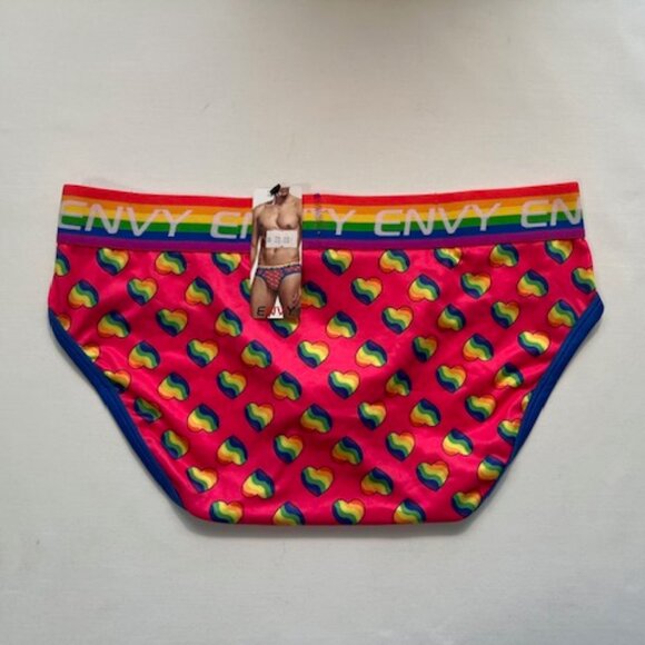ENVY Size "S/M" Rainbow Hearts PRIDE Briefs - Fuchsia/Blue/PRIDE Colors - Picture 7 of 7